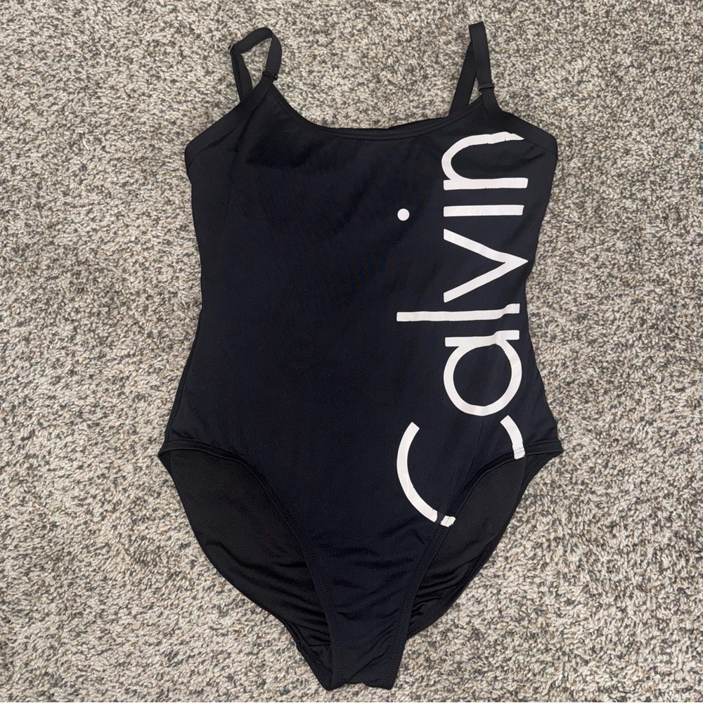 Calvin Klein Black One-Piece Swimsuit with White Logo